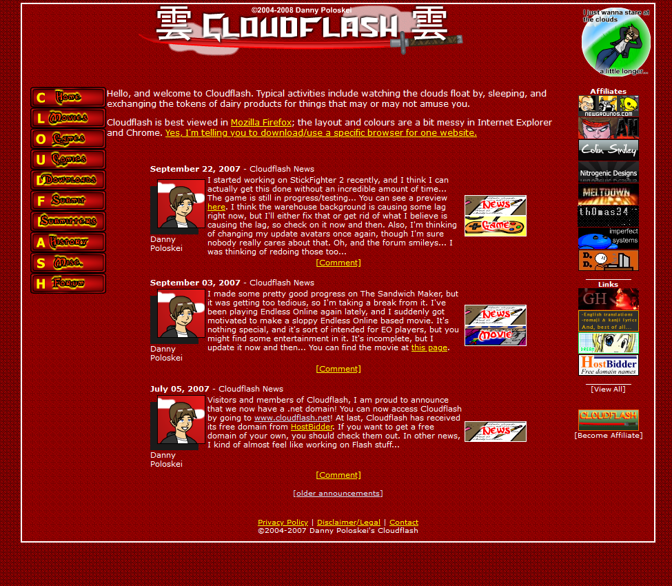 A snapshot of Cloudflash circa 2007-2008.